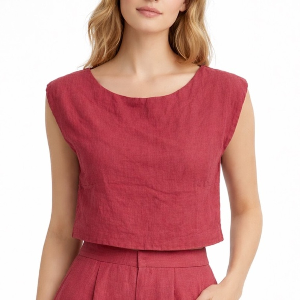 POSSE Linen Crop Top Women’s XS Red Casual Summer Minimalist 100 Linen